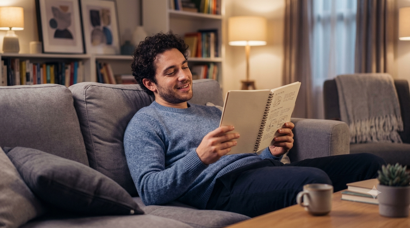 Person reading a credit education guide at home